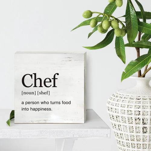 Vista 4 de Chef Definition - Letrero de madera para decoración de cocina para el hogar, regalo de chef moderno, caja de madera, placa de bloque para decoración