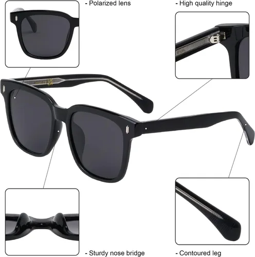 Vista 4 de Ethan - Gafas de sol polarizadas UV400 marco de policarbonato con patillas de acetato cuadradas unisex