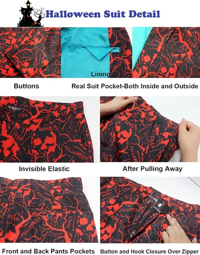 Vista 5 de ACH Traje de Halloween para hombres, disfraz de fiesta para adultos en diferentes estampados, 3 piezas, chaqueta para hombre, disfraz de cosplay