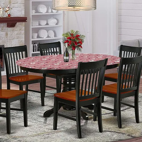 Vista 2 de Mantel ovalado ajustable para mesa de patio, poliéster elástico de Estados Unidos, mantel de mesa con estampado de patrón patriótico «Love My
