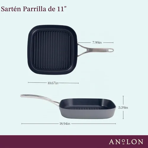 Vista 2 de Anolon Allure - Sartén para parrilla cuadrada profunda, anodizado duro, antiadherente, 11 pulgadas, color gris oscuro