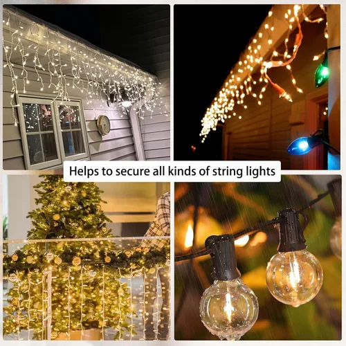Vista 5 de 120 piezas de ganchos negros pequeños de plástico para canalones - Clips para luces al aire libre resistentes al clima para decoración de Navidad