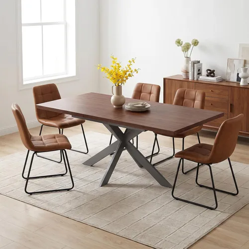 Vista 11 de ZckyCine Juego de mesa de comedor extensible de 6 piezas, moderna mesa de madera gris de 63 a 79 pulgadas con 6 sillas de tela gris, mesa de comedor