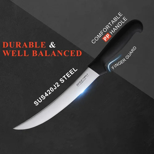 Vista 4 de Cuchillo de carnicero curvado de 8 pulgadas con mango ergonómico, buena nitidez para cortar carne de filete de carne, acero inoxidable japonés