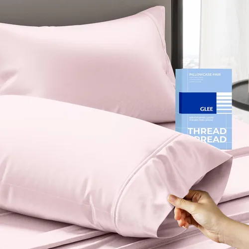 Vista 11 de THREAD SPREAD Juego de 2 fundas de almohada de 100 % algodón tamaño estándar/Queen, de 400 hilos, ultra suaves y frescas de tejido satinado