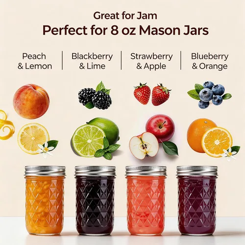 Vista 8 de Mason Jars - Tarros de boca regular de 8 onzas, paquete de 4 tarros de vidrio de grado alimenticio con tapas herméticas, tarros reutilizables sin