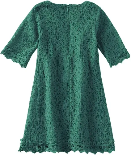 Vista 2 de Niyage - Vestido de encaje para niñas pequeñas con flores, elegante, de mangas cortas, de fiesta, de princesa