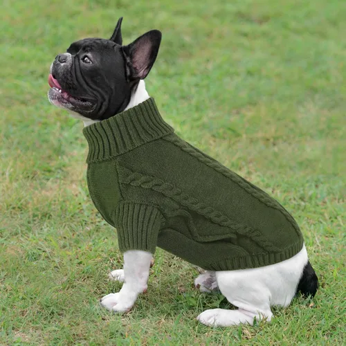 Vista 7 de Queenmore - Suéter de punto trenzado con cuello alto para perros pequeños, para climas fríos, para chihuahua, bulldog, teckel, carlino y yorkie, XS
