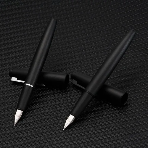 Vista 3 de Jinhao 80 pluma estilográfica de fibra de carbono cepillada negra con convertidor de tinta, 2 unidades, punta de 0.012 in