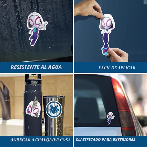 Vista 2 de Marvel Spidey and His Amazing Friends Calcomanías - Juego de 4 calcomanías de vinilo Ghost-Spider Gwen Stacy para automóvil, botella de agua