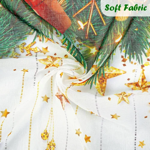 Vista 5 de FRAMICS Cortinas traslúcidas de Navidad para ventana, patrón de copos de nieve de estrellas, 2 paneles de gasa semitransparente, bolsillo para barra