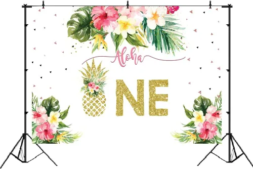 Vista 2 de Lofaris Fondo de fiesta de verano con diseño floral tropical hawaiano de piña, piña, decoración de fiesta de cumpleaños para niños, 7 x 5 pies