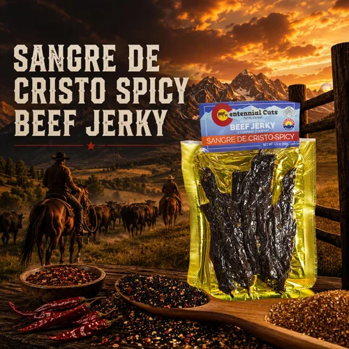 Vista 6 de Centennial Cuts - Sangre De Cristo Spicy Beef Jerky - 3.5 oz, de propiedad familiar, snack proteico