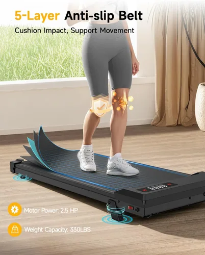 Vista 9 de Walking Pad Treadmill with Handle Bar,Walking Pad with Incline 8%,2.5HP Quiet Under Desk 320 lbs 2 in 1Treadmills for Home Office,Compact Foldable