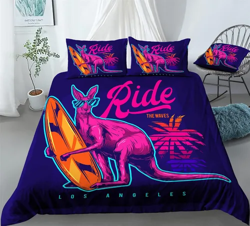 Vista 4 de REALIN Kangaroo Animals Bedding Kangaroo Australia Print Duvet Cover Set Girl Boy Kids Bed Sets 2/3/4PCS Quilt Covers/Sheets/Pillow