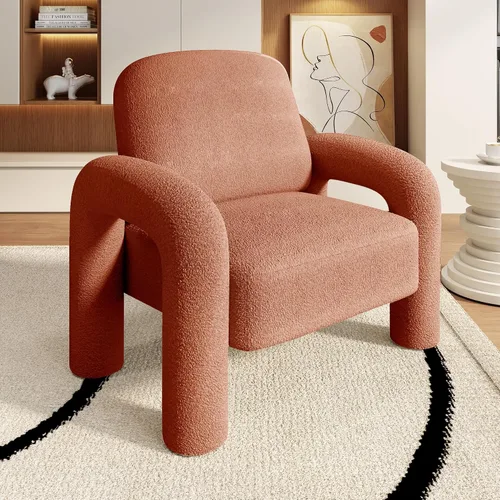 Vista 11 de Dewhut Silla moderna con acento Sherpa, sofá individual tapizado de estilo teddy, silla de lectura acogedora y esponjosa para sala de estar Negro