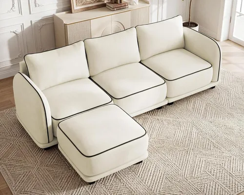 Vista 8 de Sofá modular en forma de L de 104 pulgadas, cómodo sofá de felpilla de nube de 4 plazas con otomana móvil y 3 almohadas traseras, cómodo sofá