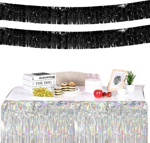 Vista 3 de Paquete de 6 guirnaldas metálicas de oropel – 10 pies de papel de aluminio con flecos para colgar en la pared para flotadores de desfile, boda