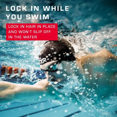 Vista 5 de TYR Gorro de natación de látex para adultos para mujeres y hombres, sombrero de natación de entrenamiento y recreación con una construcción de látex
