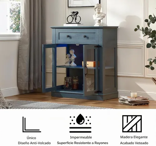 Vista 9 de FOREST GRAVITY Aparador moderno para buffet pequeño de 31.5' con almacenamiento, pequeño gabinete para barra de café con cajón y estante ajustable