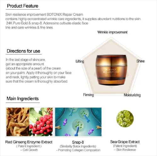 Vista 3 de BOTONIX - Crema natural antiedad de oro de 24 quilates y 8 péptidos para levantamiento facial y reafirmante con 1 paquete de papel secante