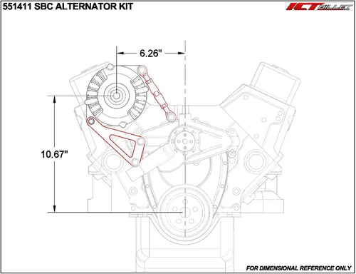 Vista 2 de SBC 551411 kit de palanquilla ajustable para alternador LWP de bloque pequeño para Chevy