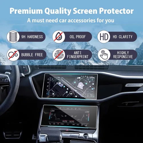 Vista 3 de LUWU Protector de pantalla para Audi A6 A7 Q8 2023 2024 Audi A6 A7 Q8 Accesorios 2019-2024 Audi A6 A7 Protector de pantalla de vidrio templado 9H