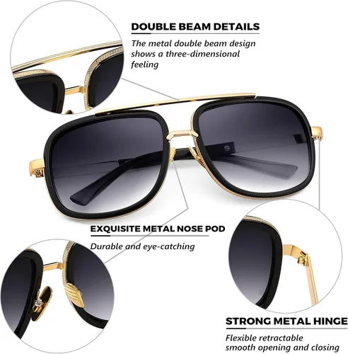 Vista 5 de FEISEDY Gafas de sol cuadradas retro para mujeres y hombres, gafas de sol clásicas de moda Polit de los años 70, marco grande, persianas de metal
