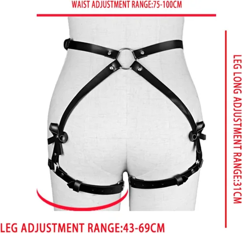Vista 3 de Scyoekwg Tirantes de cuero para el cuerpo, lencería gótica, liguero, fiesta, Halloween, cadena corporal, accesorios para mujeres y niñas