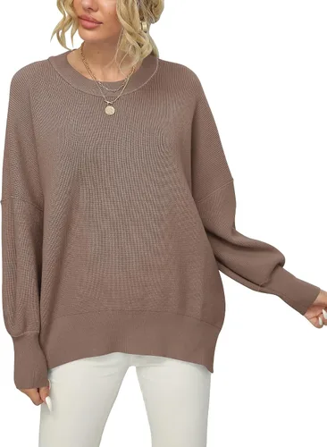 Vista 2 de LOGENE Women's Oversized Batwing Long Sleeve Crewneck Side Slit Ribbed Knit Pullover Sweater Tops