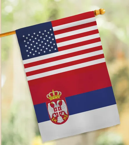 Vista 12 de Bandera de la Amistad de la Copa del Mundo de Serbia de Estados Unidos, asta de bandera de arte de pared para exteriores, decoración al aire libre