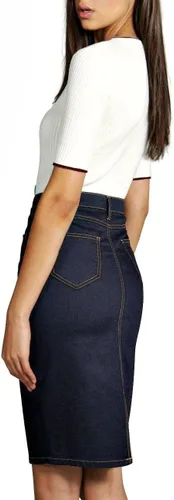 Vista 2 de Lexi - Falda de mezclilla elástica para mujer súper cómoda y de ajuste perfecto