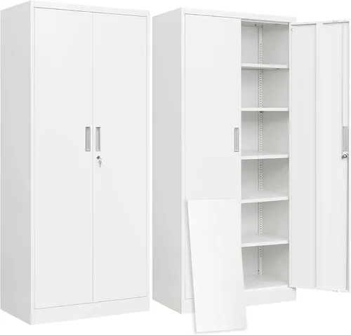 Vista 13 de BESFUR Armario de almacenamiento de metal de 36 pulgadas de alto, gabinete de metal negro con 2 puertas con cerradura y 2 estantes ajustables