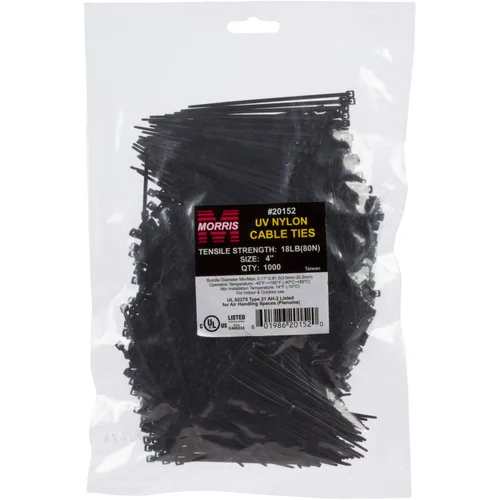 Vista 4 de Morris Productos Sujetacables de nailon negro ultravioleta – 4 pulgadas de longitud – Resistente, resistencia a la tracción de 18 libras