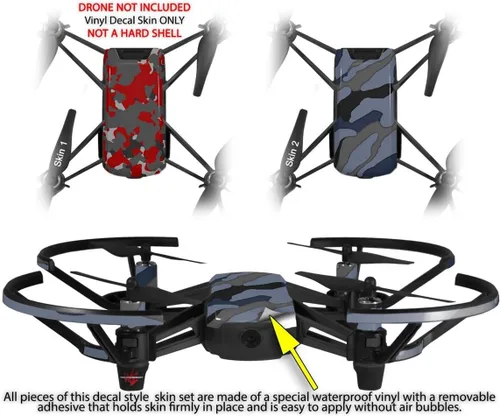 Vista 2 de Skin Decal Wrap 2 Pack Compatible with DJI Ryze Tello WraptorCamo Old School Camouflage Camo Red Drone NOT Included
