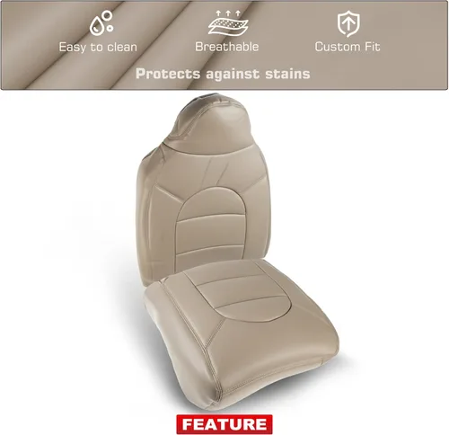 Vista 4 de A-Premium Funda de asiento de color marrón pergamino mediano compatible con Ford F-250/F-350/F-450/F-550 Super Duty Lariat 2000-2001 lado delantero