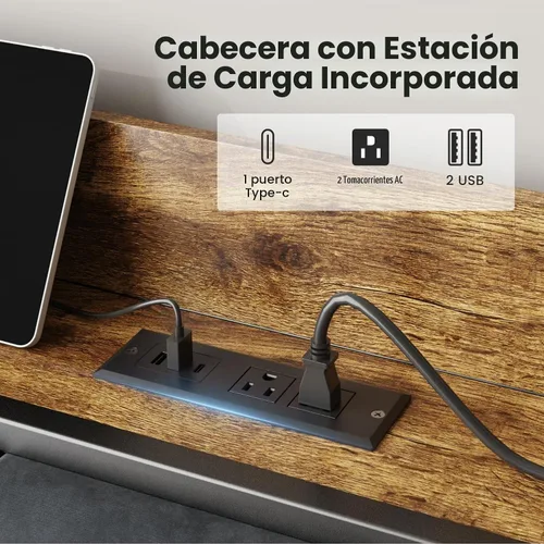 Vista 4 de Liians Base de cama de tamaño individual con cabecera de almacenamiento y estación de carga, luces LED RGB inteligentes, cama de plataforma de metal