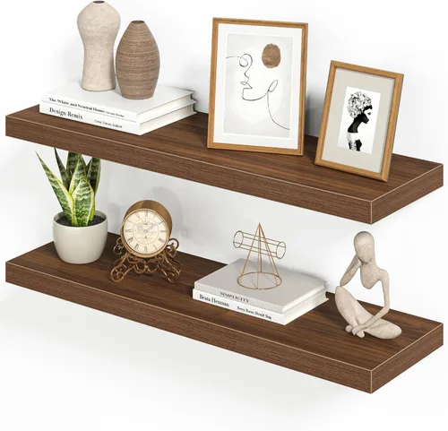 Vista 18 de Heimlove Juego de 2 estantes flotantes de 16 pulgadas para pared, estante negro para baño pequeño, dormitorio, sala de estar, cocina, decoración