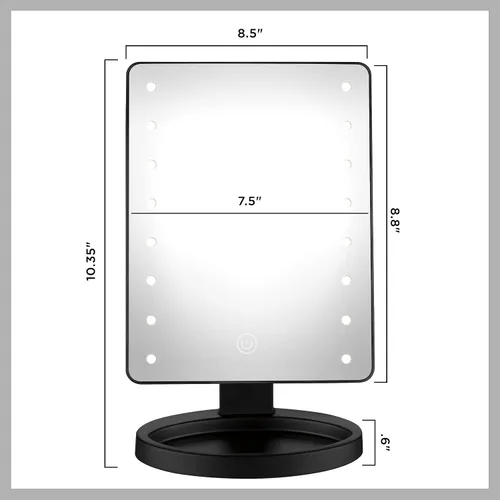 Vista 7 de Conair Espejo de maquillaje iluminado, espejo de tocador LED con base de almacenamiento, funciona con pilas en negro