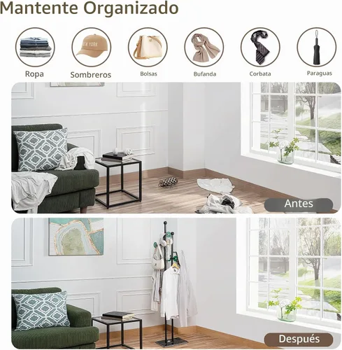 Vista 6 de JIAYUEJU Perchero de pie con base de mármol y 8 ganchos, perchero resistente para entrada, dormitorio, sala de estar, hotel, 14.96 x 10.24 x 68.9 A