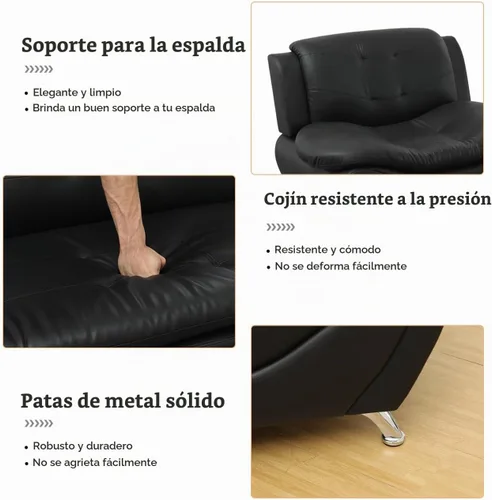 Vista 3 de Sofás de cuero para sala de estar, juego de sofá para dormitorio, apartamento, juegos de muebles de sala (a-cuero negro, sofá+sofá biplaza+silla)