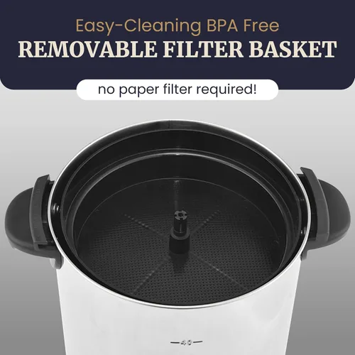 Vista 4 de Elite Gourmet CCM040 - Urna de café de acero inoxidable de 40 tazas, filtro extraíble para una fácil limpieza, dispensador bidireccional con asas