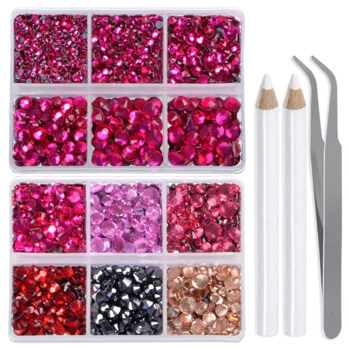 Vista 21 de LPBeads 6400 unidades de diamantes termoadhesivos de 12 colores con parte trasera plana, 5 tamaños mixtos, gemas de cristal redondas con pinzas