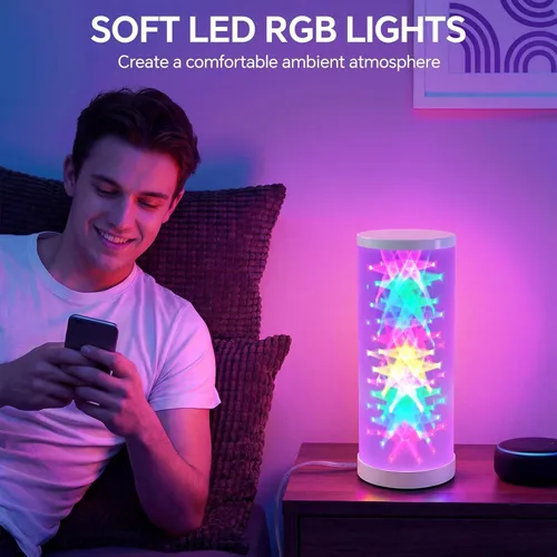 Vista 3 de WORLD WIN Prism Glow - Lámpara de mesa RGB – Luz nocturna inteligente que cambia de color para dormitorio, sala de estar y configuración