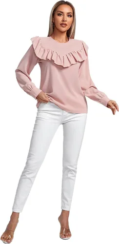 Vista 6 de LYANER Blusa de manga larga con cuello redondo y volantes para mujer