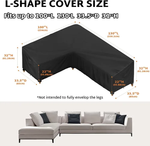 Vista 2 de iBirdie Funda para Muebles de Patio Exterior que se Ajusta a Sofás Seccionales en Forma de L de 100" x 130", 99" x 128", 98" x 126", Impermeable