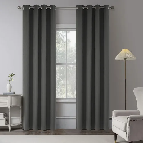 Vista 10 de KEQIAOSUOCAI Cortinas de lino 100% opacas de 100 pulgadas de largo, 2 paneles para dormitorio, estilo casa de campo moderna, completamente negro