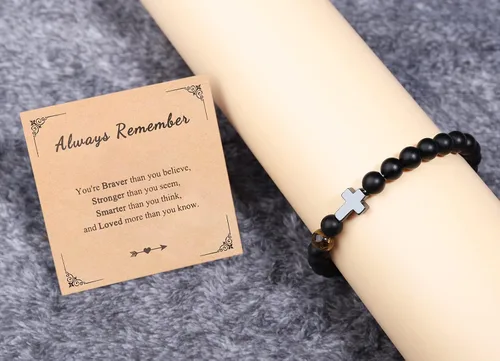 Vista 3 de To Mens Boys Beaded Cross Bracelet Gifts for Dad, Bonus Dad, Uncle, Son, Nephew, Grandson - Fathers Day Birthday Christmas Gifts First Communion