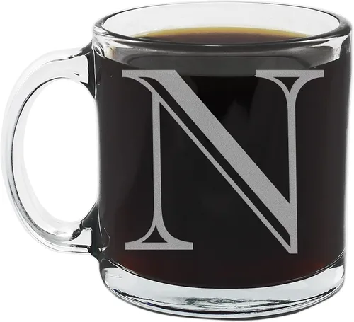 Vista 27 de Spotted Dog Company Taza de café de vidrio transparente con monograma grabado de 12 onzas (letra A), regalos de café personalizados de la A a la Z