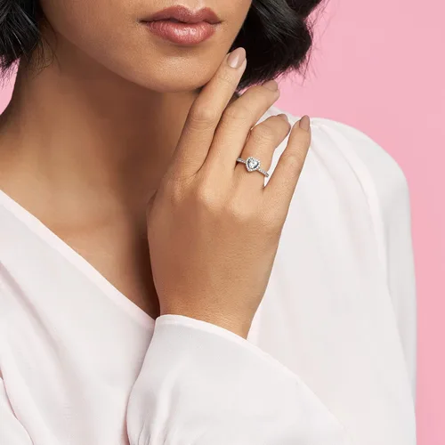 Vista 3 de Pandora Elevated Heart Ring - Promise Ring for Women - Layering or Stackable Ring - Gift for Her - Sterling Silver with Clear Cubic Zirconia, With